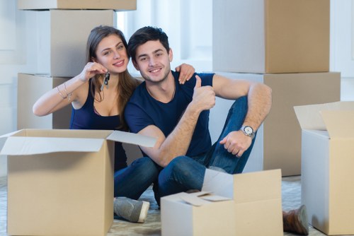 Moving truck service operating in St Pancras near local flats and streets